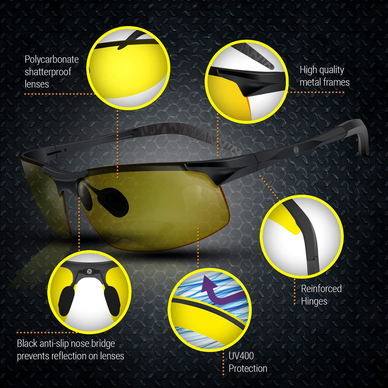 [AUSTRALIA] - BLUPOND Set of 2 HD Day and Night Driving Glasses - Polarized Sunglasses and Yellow Night Vision Glasses With Car Clip Holder 1 Yellow Lens + 1 Black Lens 