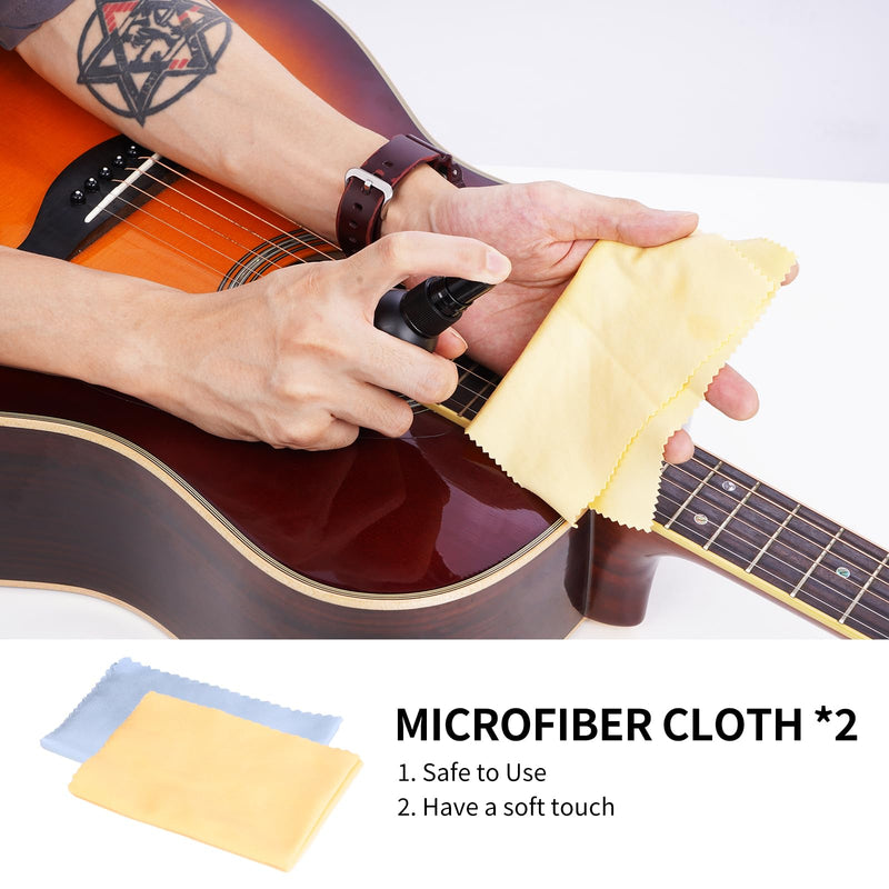 GUITTO Guitar Cleaning Kit All in One - Guitar Care Kit with Fretboard Lemon Oil, Guitar Polish, String Cleaner for Acoustic Guitar, Electric Guitar, Bass - Microfiber Cloths GSN-01