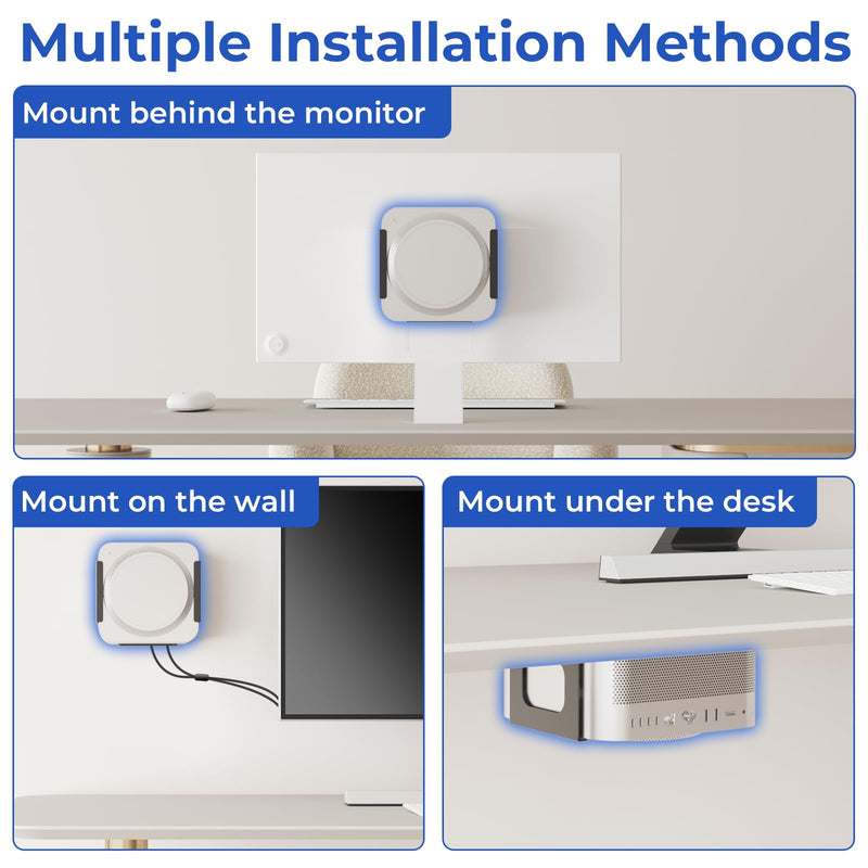Metal Mount for Mac Studio VESA Wall and Under Desk Mount Compatible with Mac Studio M4 Max/ M3 Ultra/ M2 M1 Max and Ultra Under Desk Holder Bracket for Mac Studio with Cable Ties and Screws