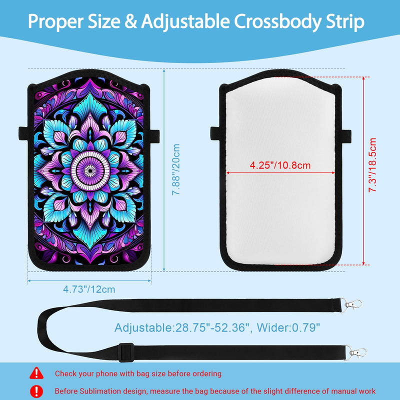 Sublimation Blank Phone Pouch Double-Sided | Adjustable Crossbody Bag Hands-Free for Travel Gym Work Walk | Customized Lightweight Waterproof Neoprene Case Gift to Men Women Teens (10Sets) Sublimation Phone bages 10 Sets