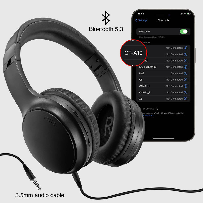 Bingozones Wireless Headphones with Microphone, Lightweight Bluetooth 5.3 On Ear Headset, 20+H Playtime, Portable Wired Headphones for Travel - A2 Black Wireless Headphones & A10 Black ANC Headphones