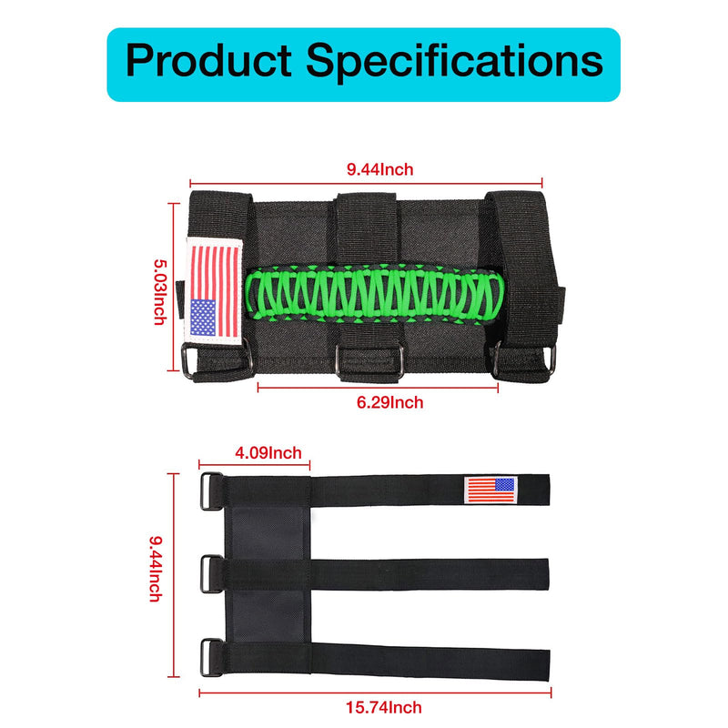 GAIZON 2 Pack Grab Handles Roll Bar Paracord for Jeep Wrangler Accessories Sahara Freedom Rubicon CJ YJ TJ JL JK LJ JLU JKU,Gladiator JT 1955-2023 Interior Accessory,Grip Handle with LED Light(Green) Green