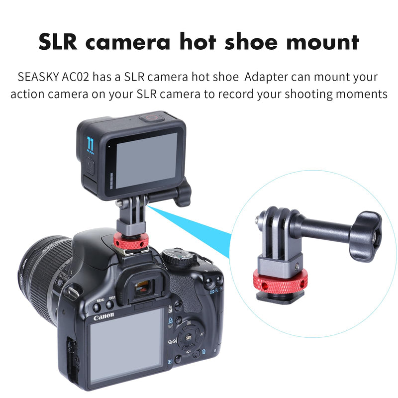 [AUSTRALIA] - SEASKY AC02 Action Camera SLR Camera Cold hot Shoe Mount Tripod Adapter Conversion Accessory All-Metal Aluminum Alloy for GoPro Hero 13/12/11/10/9, for DJI Action 6/5 Pro 4/3, for Insta360 Ace Pro 2 