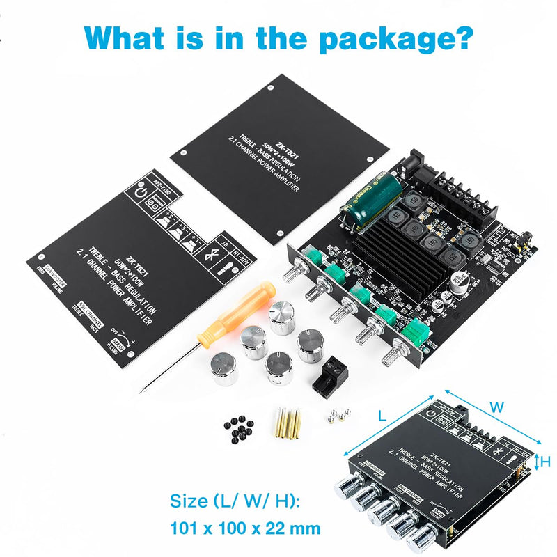 Bluetooth 5.0 50W+50W+100W 2.1 Channel Subwoofer Amplifier Board TPA3116D2 HiFi Treble and Bass Control Stereo Digital Audio Amp Board for Home Theater DIY Wireless Speakers