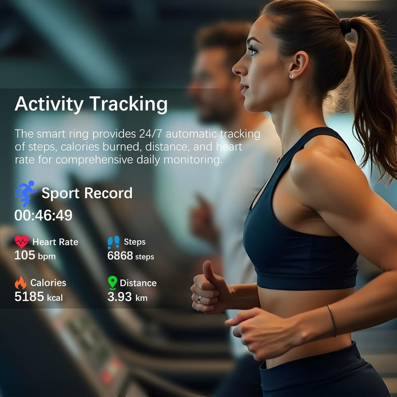 Smart Ring for Women Men, Fit Ring with Heart Rate, Blood Oxygen,Stress, Sleep Tracker, Step Tracker, Fitness Rings No Subscription Fee, IP68 Waterproof Smart Ring for iPhone & Android (Black, 9#) Black 9#