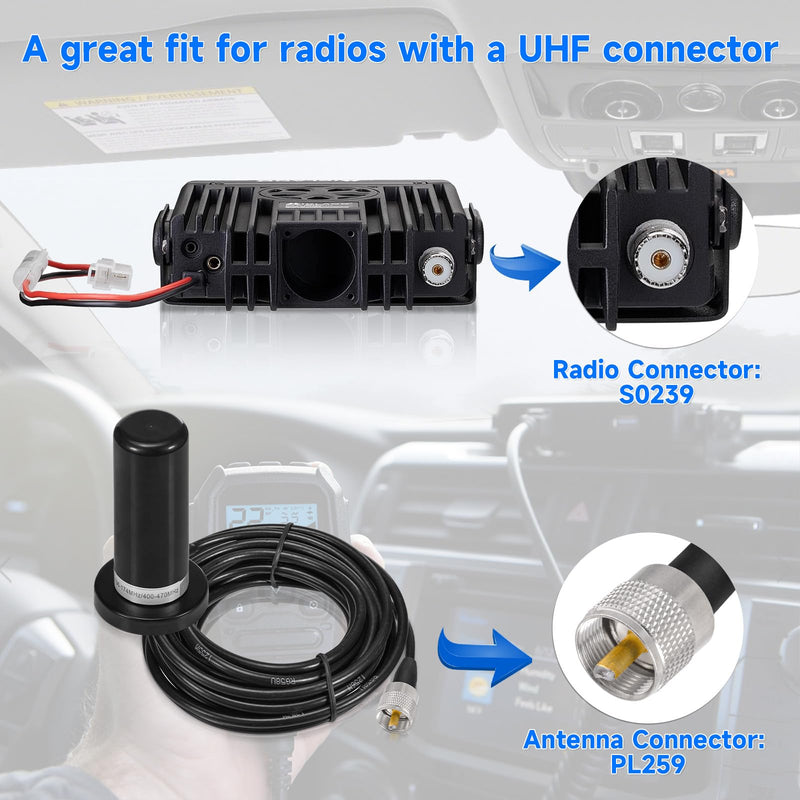 [AUSTRALIA] - Eightwood Dual Band VHF UHF Ham Mobile Radio Antenna PL259 Connector with Magnetic Base Extension Cable 16 feet for Vehicle Marine Ham Radio Amateur Radio Mobile Transceiver 144/430mhz 