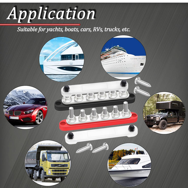 250A Bus Bar 12V Marine 6 x 5/16" (M8) Terminal Studs 12V-48V Power Distribution Block with Cover,with 6PCS Battery Lugs and 6PCS Heat Shrink Tubing Busbar for Boat Automotive Car 250A 6 x 5/16" (M8)