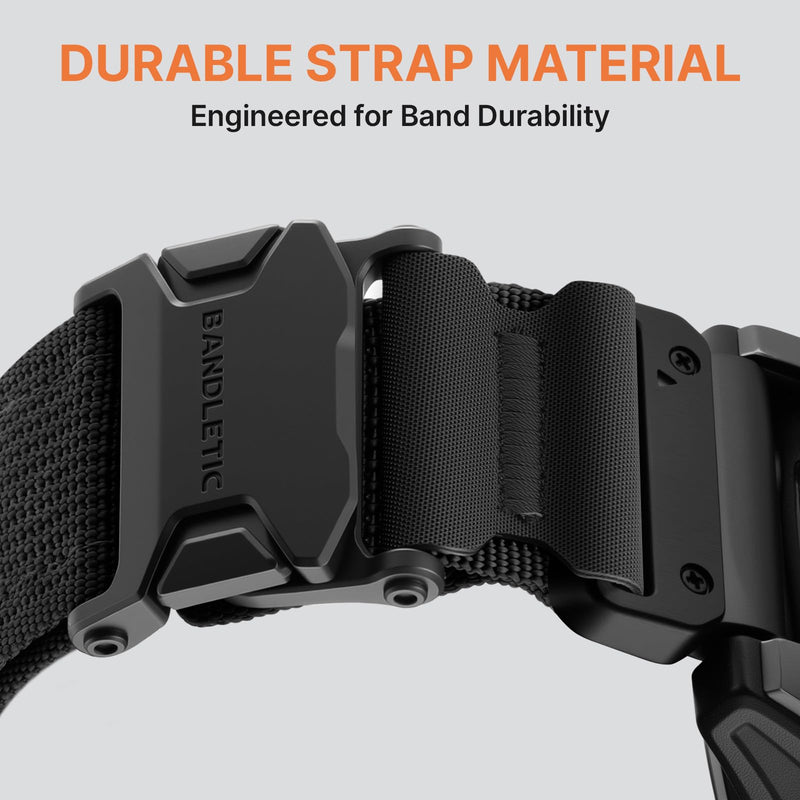 Bandletic Magnetic Nylon Band Compatible with Garmin Watch Quick Fit 26mm | Twin Magnets Snap Band On/Off in Two Seconds, Reinforced CSPE Rib for Intense Workout & Outdoors, Fits Fenix 8 51mm/7X/6X/5X Black L(7.3"-8.7")