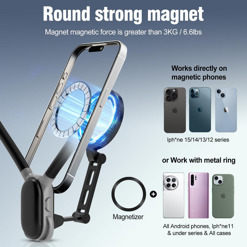 [AUSTRALIA] - Neck Phone Holder for Recording, Neck Tripod for iPhone, Magnetic Neck Chest Mount, Hands-Free POV Cell Phone Necklace Holder for iPhone 15 14 13 12 Series and All Android Phones 