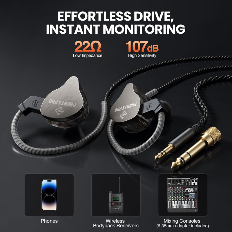 Phenyx Pro Hybrid Dual Driver in-Ear Monitor Earphones PME-20 | Noise-Isolating Stereo IEM, Detachable 2-Pin Cable, Tangle-Free Design, Singers, Musicians, Gaming