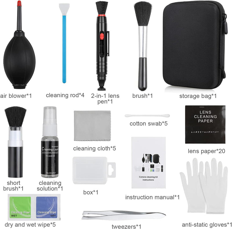 14-in-1 Camera Lens Cleaning Kit - Mirrorless Camera Sensor Cleaning Kit for DSLR Camera Canon Sony Nikon Including Lens Blower/Detergent/Swabs/Cleaning Cloth/Cleaning Pen/Cleaning Brush 14 IN 1