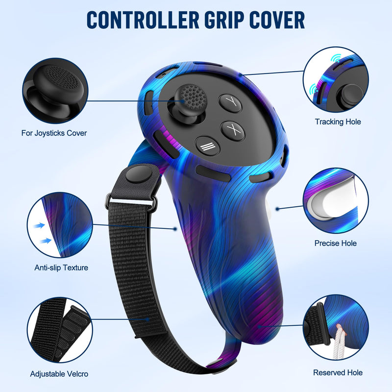 Silicone Cover Set for Oculus/Meta Quest 3S Accessories, 9H Tempered Glass Camera Lens Protector, All-Round Protection for Meta Quest 3s