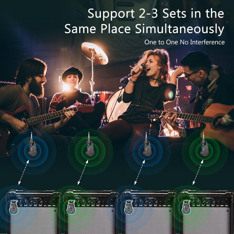 [AUSTRALIA] - 2.4GHz Wireless Guitar System Rechargeable 4 Channels Audio Wireless Guitar Transmitter Receiver for Guitar Bass Electric Instruments, G1 