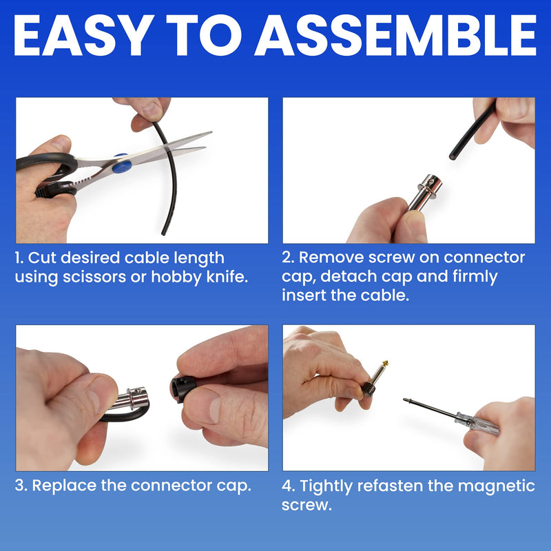 Crosby Solderless Pedalboard Cable Kit - No Cable Stripping Required, 10 Feet of Cable & 10 Gold Tip Connectors with Magnetic Screws & Screwdriver Make 5 DIY Custom Patch Cables 10 Pack of Gold Tip Connectors with 10ft of Cable