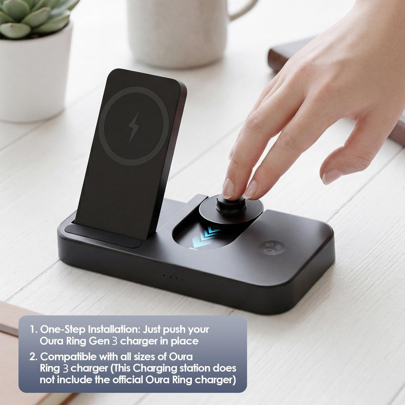 4 in 1 Charging Station for Oura Ring Gen 3 Charger (Oura Ring Charger NOT Included), 15W Fast Magnetic Charger for iPhone, Apple Watch, AirPods, Wireless Charger for Samsung Galaxy