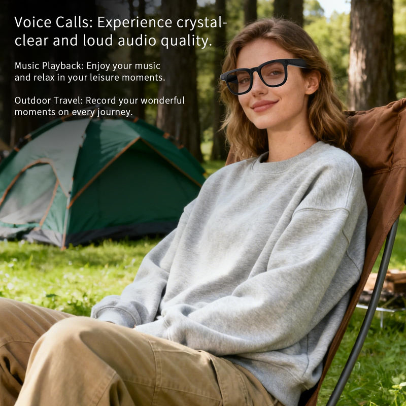 Smart Glasses with Camera & AI, 8MP Photo/Video Recording Glasses with Image Stabilization, Live Translation & Voice Control, Bluetooth Music, for Outdoor Cycling Travel Recording
