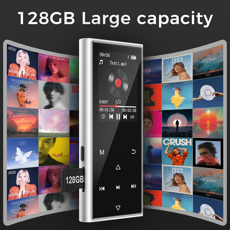 [AUSTRALIA] - 128GB MP3 Player with Bluetooth 5.3, AGXOV Music Player with Built-in HD Speaker, FM Radio, Voice Recorder, HiFi Sound, E-Book, Earphones Included (1.77''128GB) 1.77''128GB 