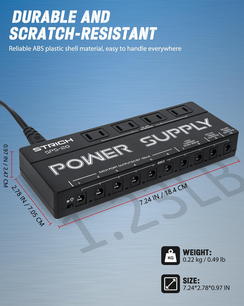 [AUSTRALIA] - STRICH SPS-20 Guitar Power Supply 10 Isolated DC Output for 9V/12V/18V Effect Pedal 