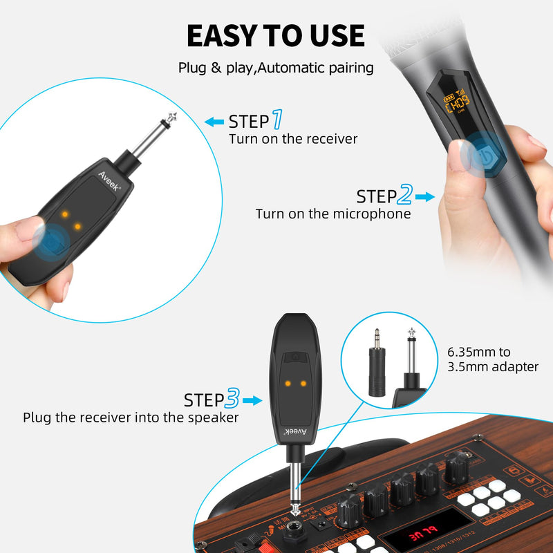 Aveek Wireless Microphone for Karaoke, Rechargeable Karaoke Microphone(Work 10hs), for Speaker, Karaoke Machine,Church, Speech, Wedding, Party Singing, Grey&Red, 2 Packs red&gray