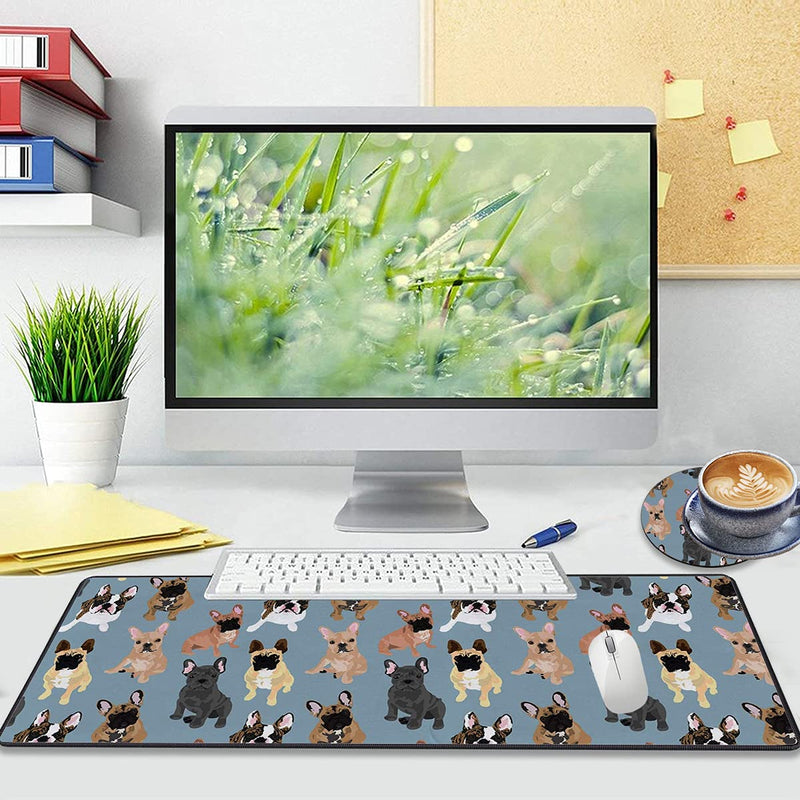 Gorzzt Extended Large Gaming Mouse Pad and Coaster with Stitched Edge 31.5x11.8 inch Non-Slip Rubber Base Mouse Pad, Suitable for OfficeHome Desk Mat-French Bulldogs Doormat Home GO-Mouse1-C 004