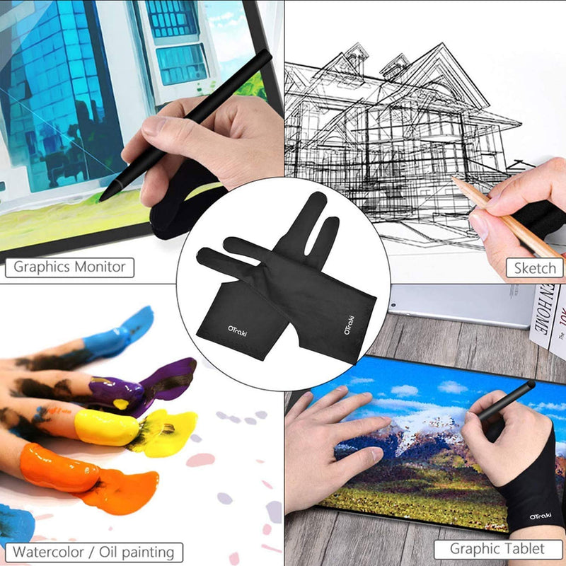 OTraki 4 Pack Artist Gloves Anti Smudge Two Fingers Drawing Gloves for Paper Sketching, Pad Monitor, Graphics Tablet, Universal for Left and Right Hand - 2.75x7.08 inch S Black