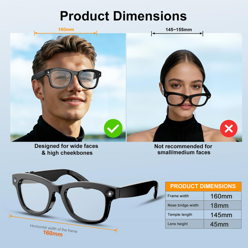 AI Smart Glasses with Camera and Video Recording for Travel & Work | 8MP HD Camera & Video Recording Glasses,146 Languages Real-Time Translation,AI Voice Assistant & Music , Object Recognition