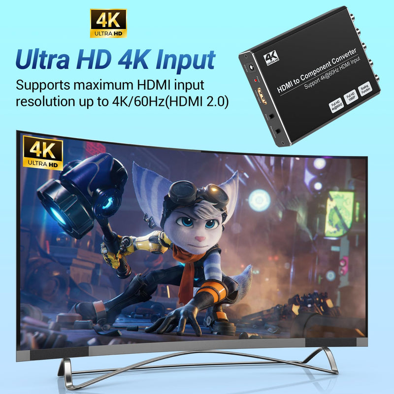 [AUSTRALIA] - 4K HDMI to Component Converter with Scaling Function, HDMI to YPbPr Converter Support 4K/60Hz Input, Support 480i/576i Component Output, Compatible with DVD/PS3/PS4/PS5/Amazon Fire TV Sticks 4K HDMI to Component 