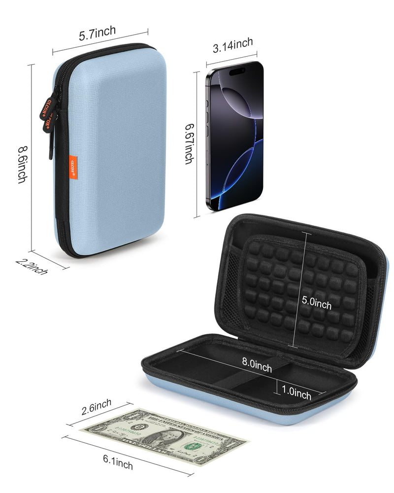 Large Hard Carrying Case - Universal Electronic Organizer Storage Case Bag - Gray-Green + Light-Blue