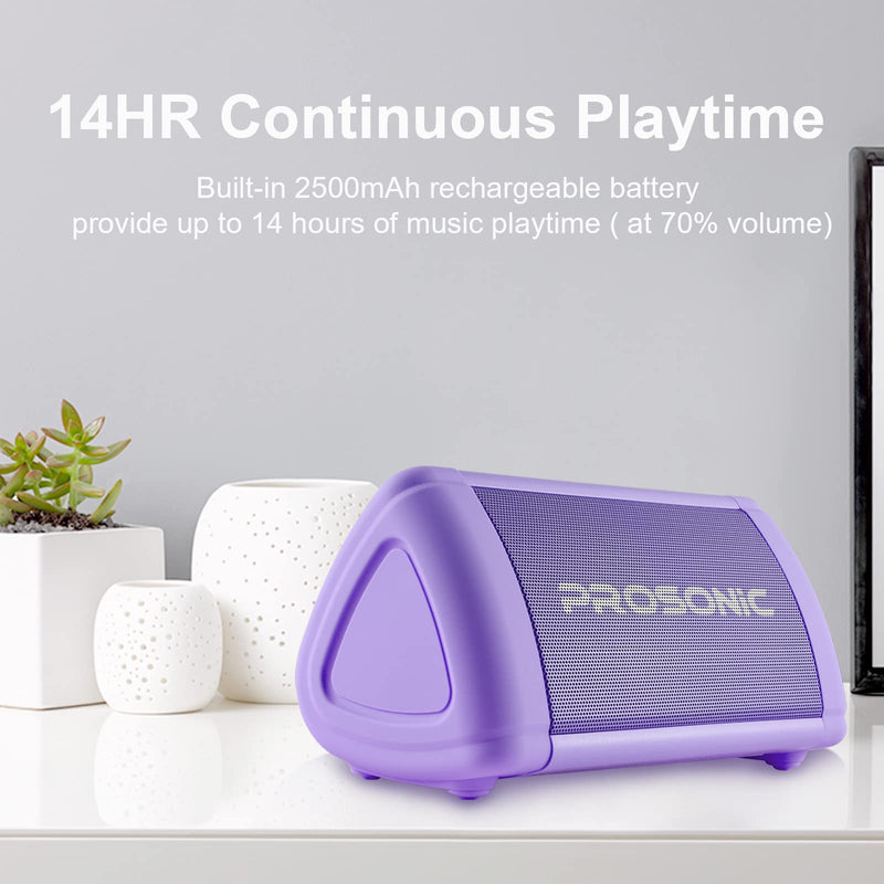 Prosonic BT3 Portable Wireless Bluetooth Speaker with 10W Stereo Sound & Bass Boost -Rich Sound & Intense Bass -Bluetooth 5.0 -Microphone -IPX5 - in & Outdoor Speaker (Purple) Purple
