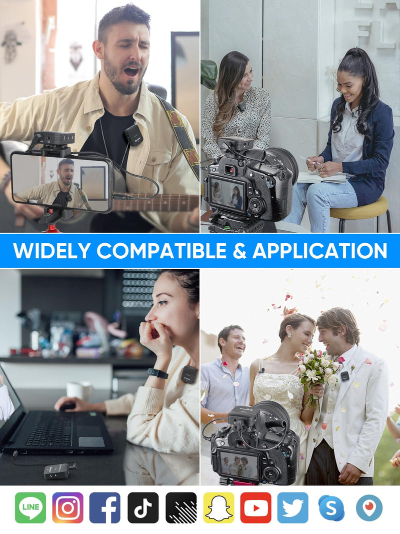Moman C1X Wireless Lavalier Microphone, 2.4GHz Dual Channel Lapel Mic System with Noise Cancellation 230FT Range for Online Class Vlog Live Stream YouTube DSLR Camera Smartphone Tablet C1X Dual