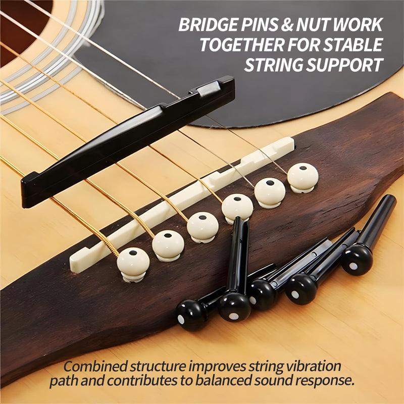 18PCS Acoustic Guitar Bridge Pins with 2 PCS Guitar Bridge Saddle Nut and 1PCS Bridge Pin Puller Remover, Guitar Parts Accessories Replacement Tools (Ivory & Black) 18pcs