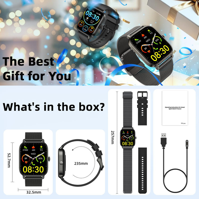 Smart Watch for Men Women Fitness Tracker: Make Answer Call Smart Watches for Men Digital Watches Waterproof Running Smartwatch for Android Phone iPhone Samsung Compatible Sleep Heart Rate Monitor Black