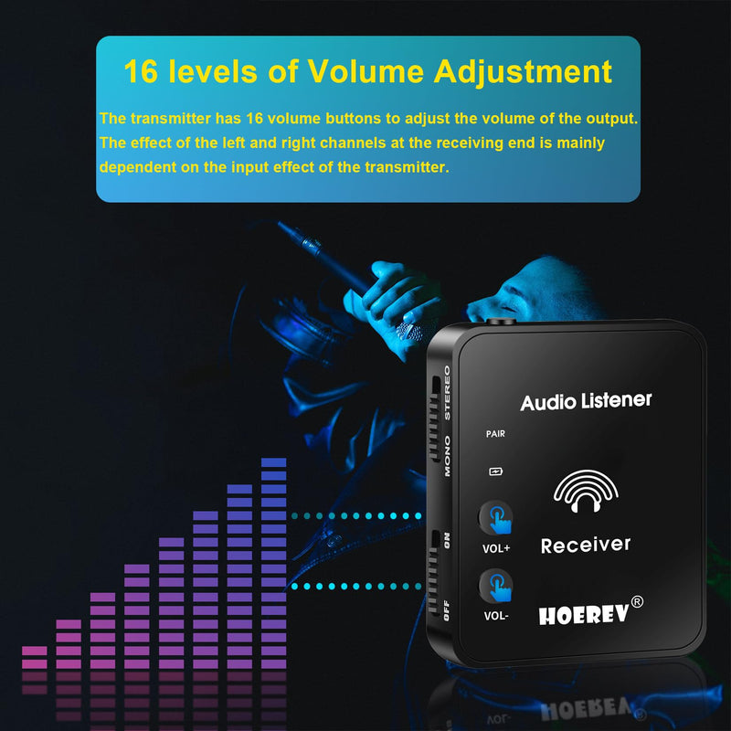 Hoerev Wireless in Ear Monitor System Studio Equipment Professional System Transmitter Guitar System with Rechargeable Battery for Studio Band Rehearsal Live Performance Camera Record 1 set of receiver and transmitter