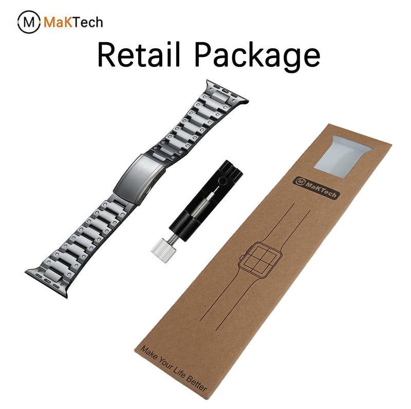 Titanium Band for Apple Watch 11/10, Ultra 3, SE, Dual Dot Accent Bracelet | MaKTech Lightweight, Deployment Clasp, for Apple Watch Series 11/10/9/8/7/6/5/4, Ultra 3/2/1, SE 3/2/1 46mm/45mm/44mm/49mm B-Black