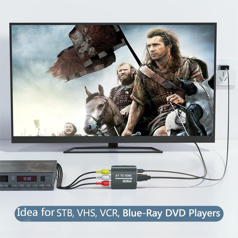 AV to HDMI Converter with HDMI Cable,RCA to HDMI Converter for PS1,PS2,PS3,Xbox,N64,WII,SNES,VHS,VCR,Blue-Ray DVD Players,STB Video Converter with HDMI Cable