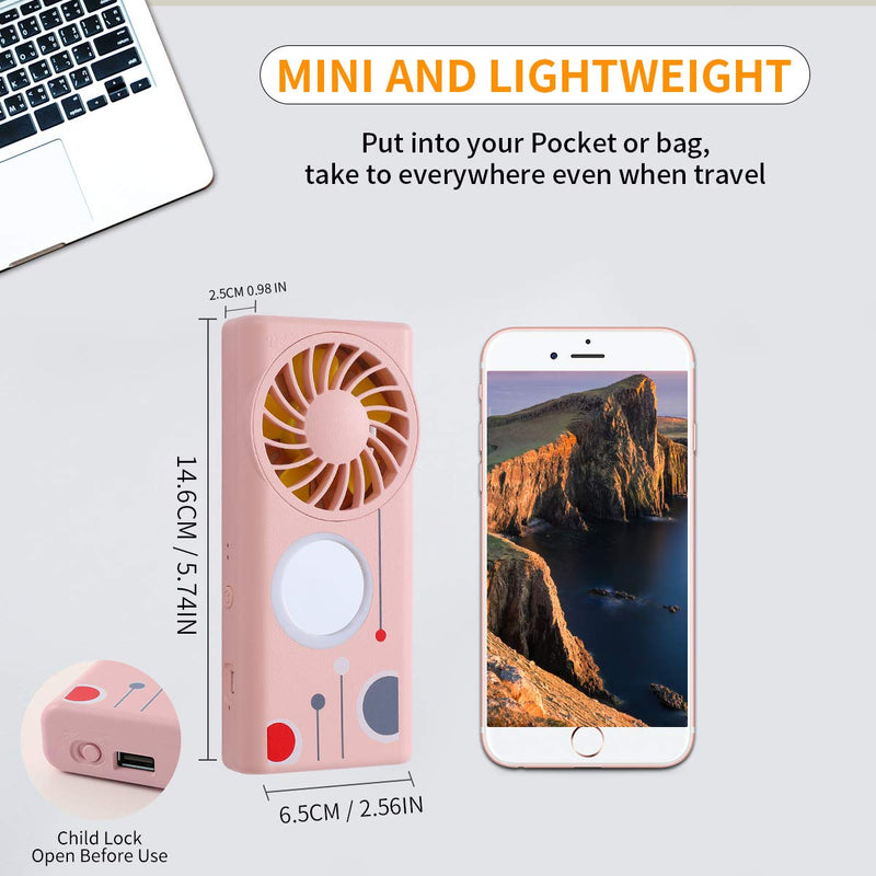 Handheld Fan Rechargeable with Fragrance Dish, Mini Fan Portable 3 Speeds with Make-up Mirror Fill-in Light, USB Fan for Women Outdoor,Traveling - Pink