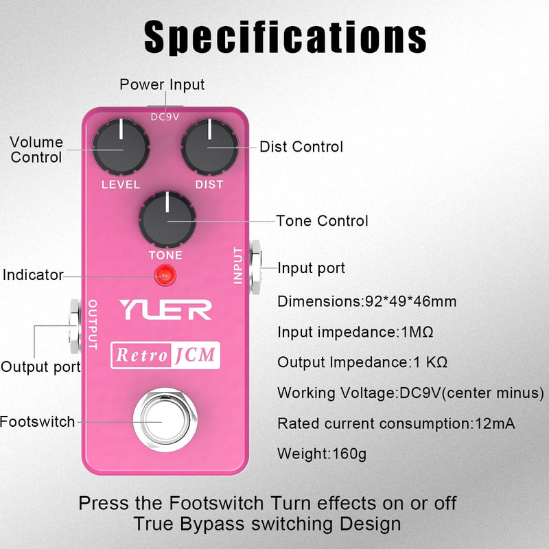 Distortion Pedal, Analog Retro JCM Distortion Effect Pedal for Electric Guitar with Footswitch Cap Aluminum Case - True Bypass RS-13