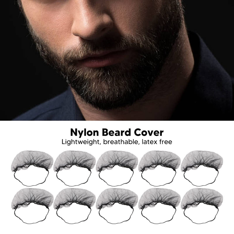 YUYTE Beard Protection Nets, Pack of 100 Nylon Beard Nets, Beard Protection, Disposable Nylon, Elastic, Breathable, Latex-Free, Beard Protection Nets (Black) Black