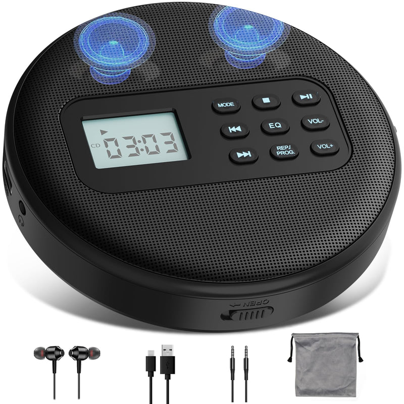[AUSTRALIA] - KUEPHOM Portable CD Player with Headphones and Built-in Speakers: Rechargeable Discman with Anti-Skip Protection, Small CD/USB/MP3 Player for Personal/Car/Travel/Music/Audiobook Lover/Gift 