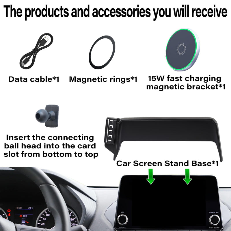 Car Phone Holder for Nissan Rogue/Altima/Sentra 8" Screen Accessories | 2021-2026 Rogue/2019-2025 Altima/2020-2025 Sentra MagSafe 15W Fast Wireless Charger Cell Phone Mount,360° Rotatable for 21-26 Rogue/19-25 Altima/20-25 Sentra(8 Inch)