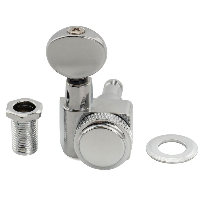 Musiclily Pro 6-in-line 18:1 Ratio 2-Pin Full Sealed Locking Machine Heads Tuners Tuning Pegs Keys with Vintage Oval Button for Fender Strat Tele Style Electric Guitar, Chrome 6R Chrome