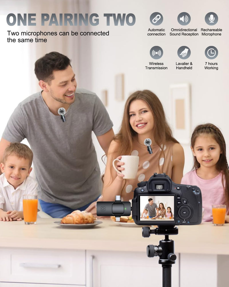 [AUSTRALIA] - PQRQP 3 in 1 Professional Wireless Lavalier Microphone for iPhone, Android, Camera, Wireless Microphones, Mini Microphone, Crystal Clear Sound Quality for Recording, Live Streaming, Microphone Clips Elegant Black 