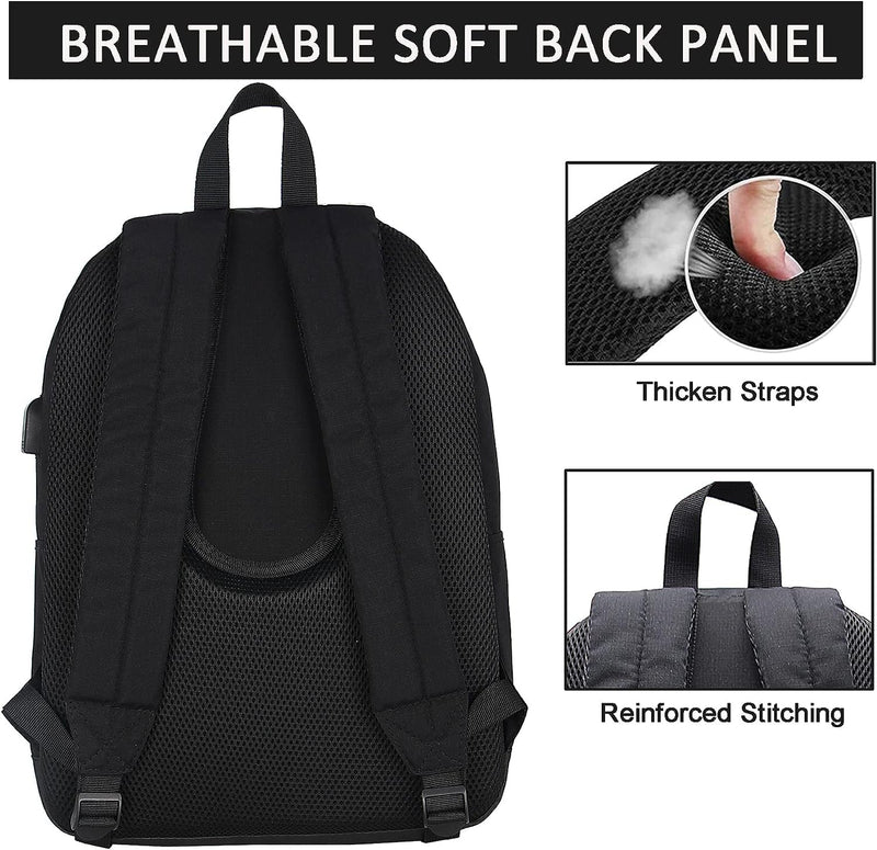 SUPACOOL Lightweight Casual Laptop Backpack with USB Charging Port For for Men and Women, Daily use backpack, Backpack for College (Full Black) Full Black