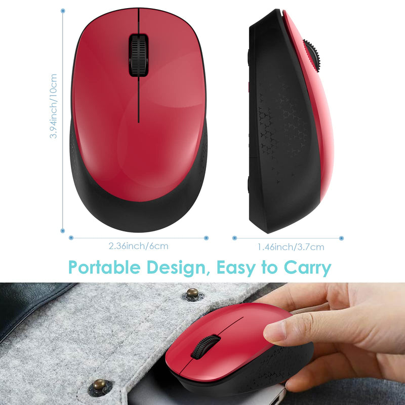 LeadsaiL Wireless Mouse for Laptop 2.4G Silent Cordless USB Mouse Slim Wireless Optical Computer Mouse, 3 Buttons, AA Battery Used,1600 DPI for Windows 10/8/7/Mac/Macbook Pro/Air/HP/Dell/Lenovo/Acer Black&Red