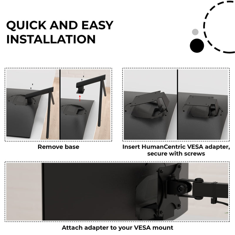 HumanCentric VESA Mount Adapter for Samsung Curved Monitors | Fits U32R590, U32R590C, U32R592, U32R591, Adapter for VESA Stand, Arm or Desk Mount, 75x75 & 100x100mm Pattern