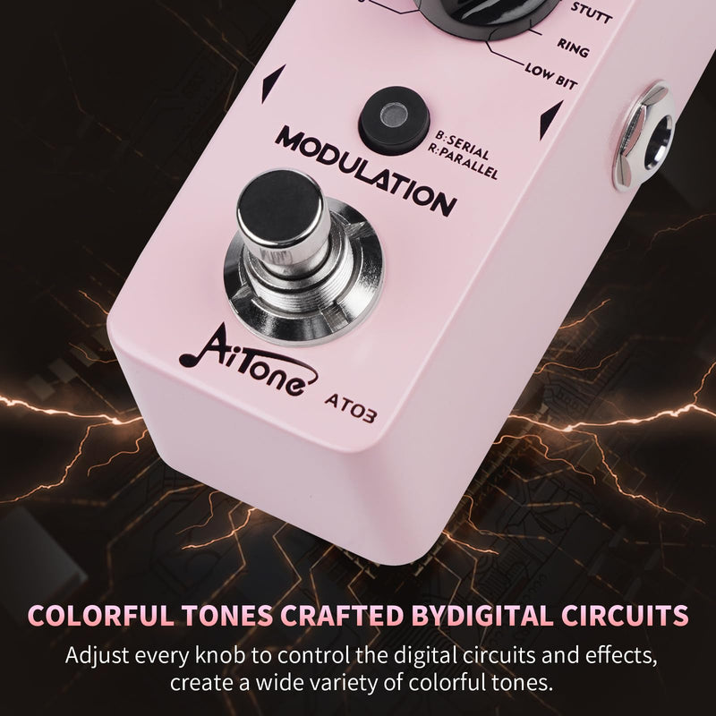 [AUSTRALIA] - AITONE Modulation Pedal for Electric Guitar with Chorus Flanger Tremolo Phaser Vibrato Multi Digital Guitar Pedals 11 Modulation Modes (AT-03) Light pink 