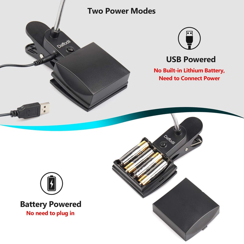 USB and Battery Powered Desk Keyboard Light - Daffodil ULT300 - Table/Headboard Clamp and Flexible Gooseneck with 28 LED Beads in 3 Brightness Levels for Easy Reading
