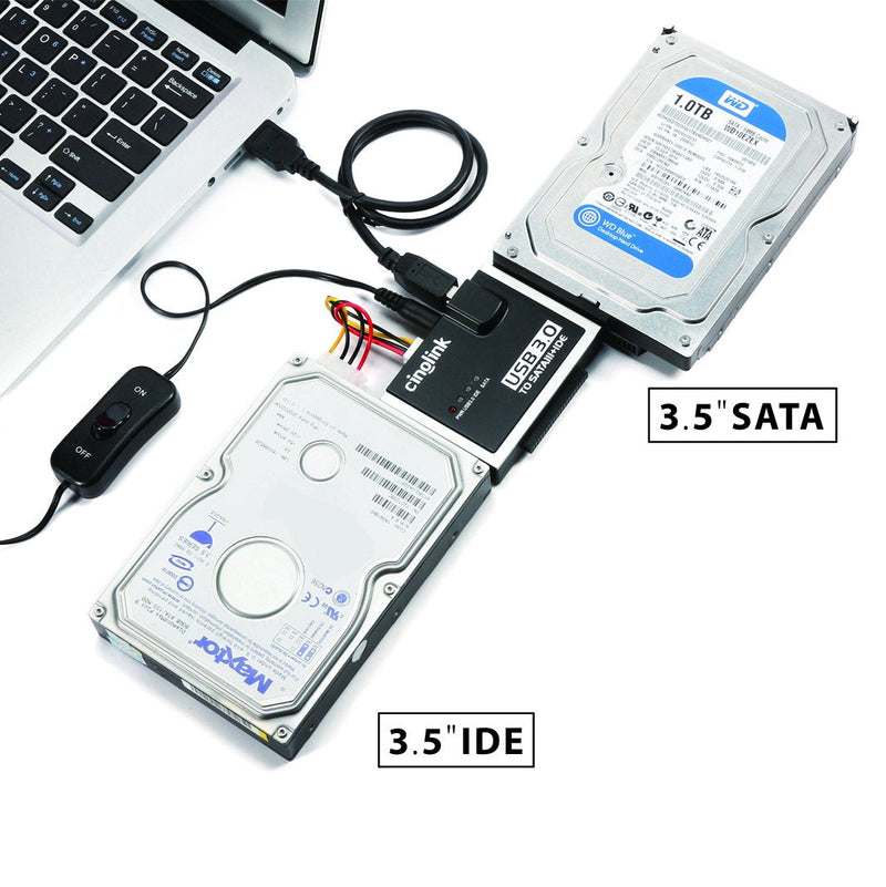 Cinolink SATA IDE to USB 3.0 Adapter for Universal 2.5"/3.5" Inch IDE and SATA External HDD/SSD with 12V 2A Power Adapter Black