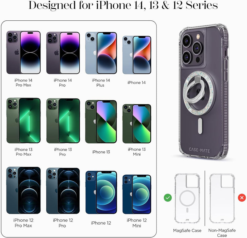 Case-Mate Magnetic Phone Grip and Phone Ring Holder - Magnetic iPhone Holder - Removable MagSafe iPhone Accessories - Rotatable Kickstand for iPhone 15 Pro Max/ 14 Pro Max/ 13 Pro Max -Twinkle Diamond Twinkle Diamond