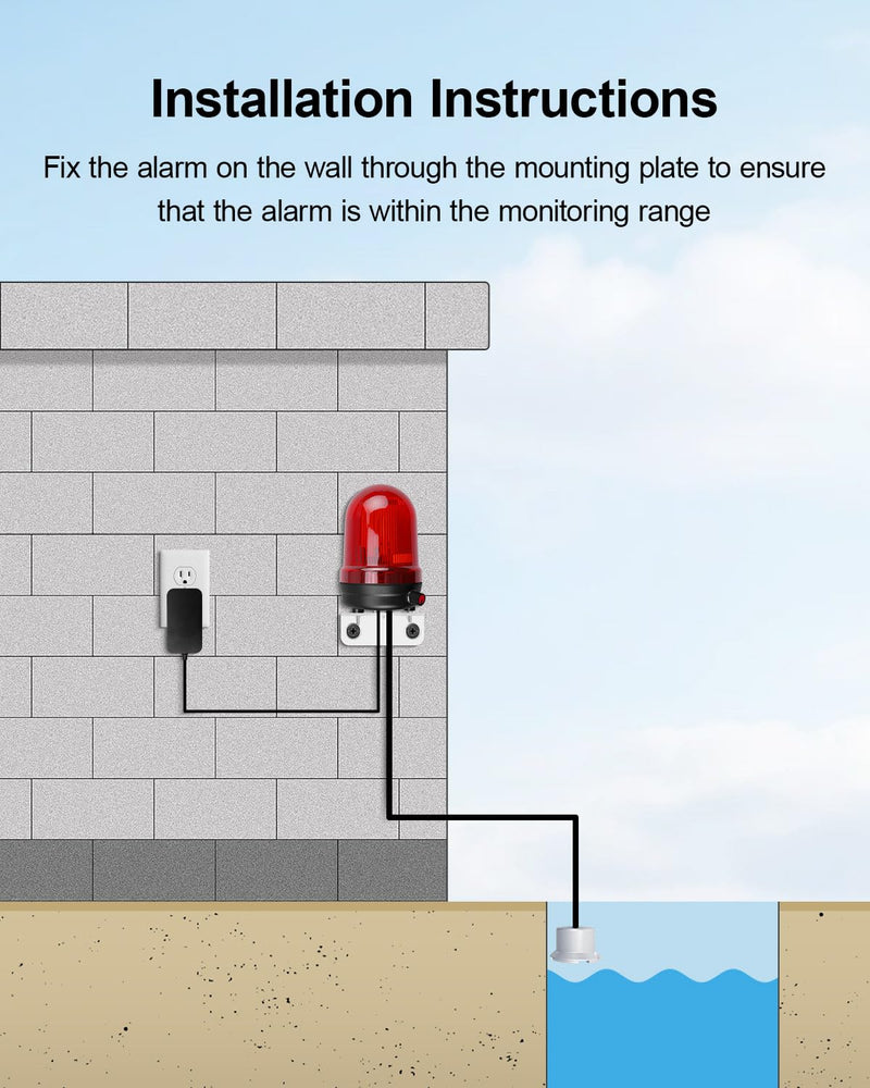 [AUSTRALIA] - Sump Pump Alarm, High Water Leak Detection with 110dB Loud Alarm & LED Indicator, 10ft Probe Cable, DC 12V Safety Power, for Basements, Septic Tanks, Sumps, Indoor & Outdoor Warning Systems 